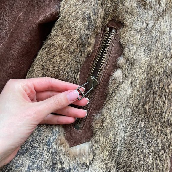 Mackage Brown Leather Jacket with Fur Accents - Picture 4 of 10